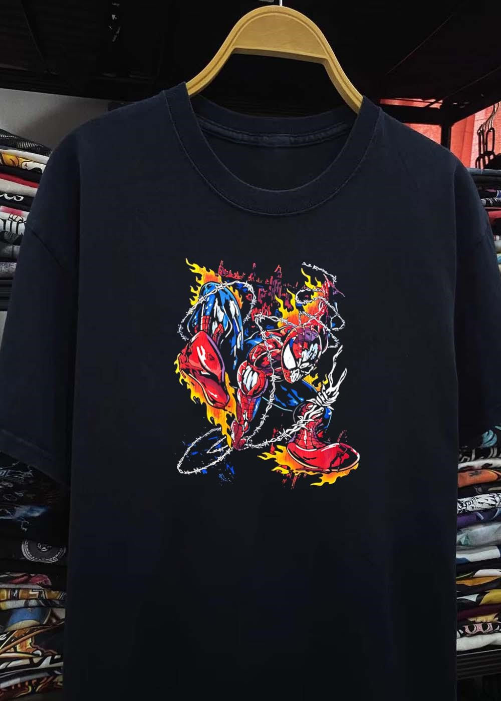 Spider-Man Barbed Wire Flame Graphic T-Shirt
