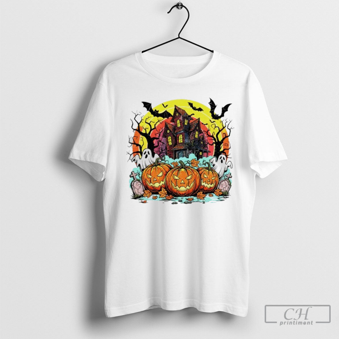 Spooky Pumpkin Ghost Bat Halloween 2025 Retro T Shirts Unisex