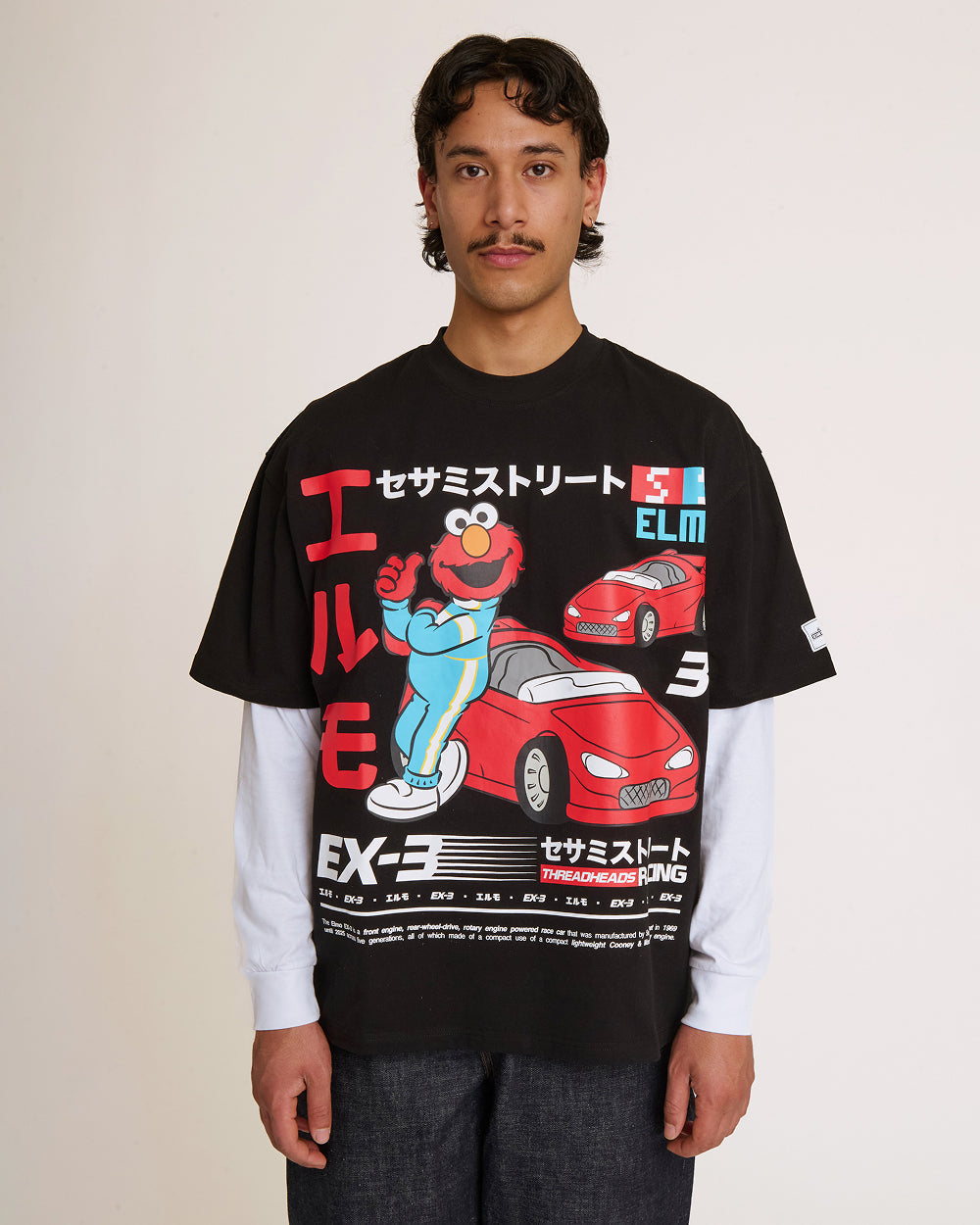 Elmo Tokyo Drift Black Oversized Tee Unisex