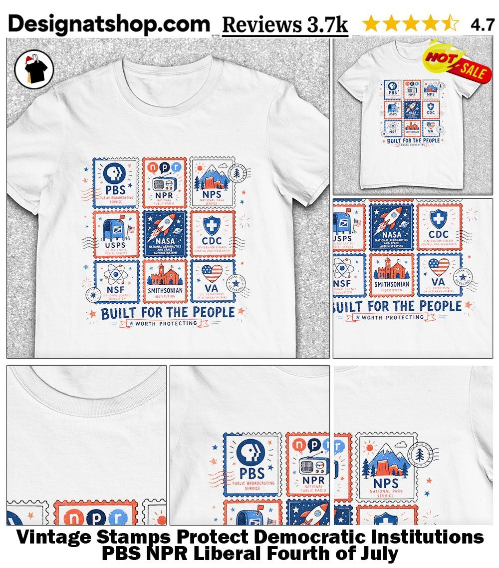 Vintage Stamps Protect Democratic Institutions PBS NPR Liberal Fourth of July