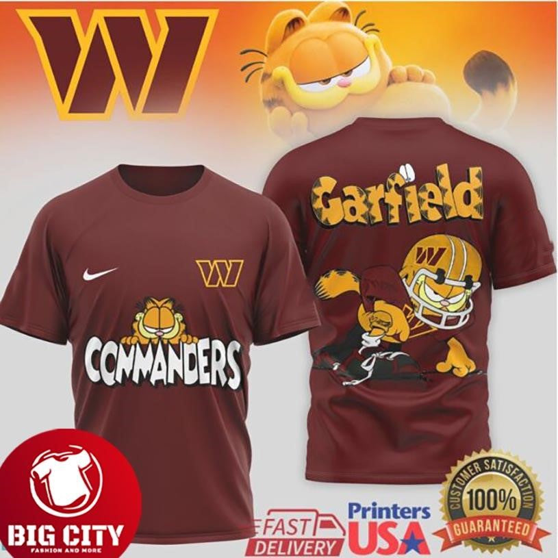 Washington Commanders Garfield Football Character Two Sided Shirt Unisex