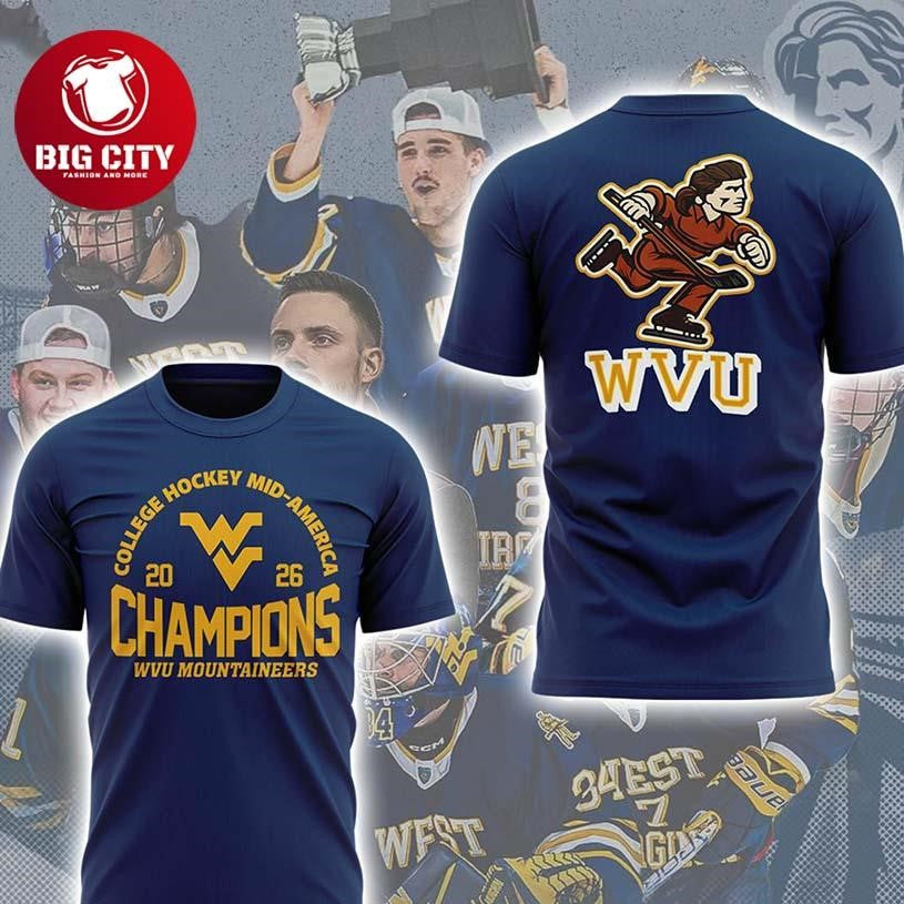 West Virginia Mountaineers 2026 College Hockey Mid-America Champions Two Sided Shirt Unisex