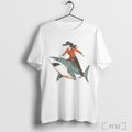 Western Cowgirl Riding Shark Vintage T Shirt Unisex