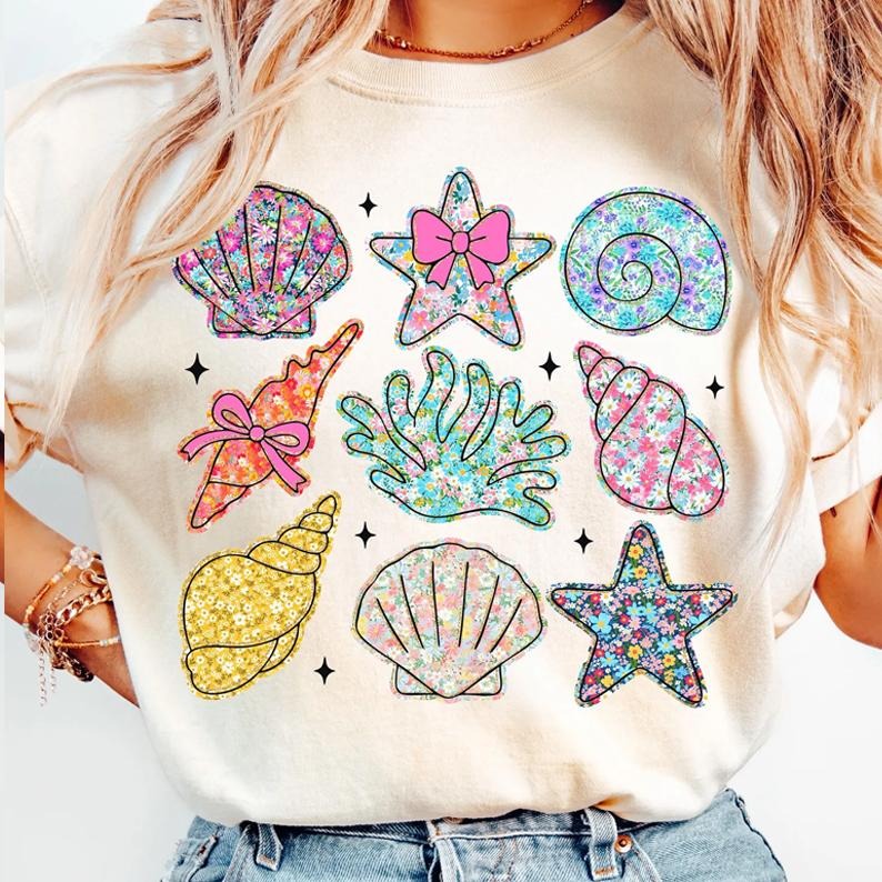 Wildflower Seashell Clam Summer Tee, Summer Vibes Shirt, Floral Summer Shirt, Beach Tee, Wildflower Hoodie, Sweatshirt