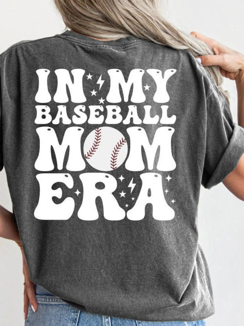 Women's ""Mom" Letter & Baseball Print Round Neck Tee, Casual Drop Shoulder Half Sleeve T-shirt for Daily Wear, Ladies...