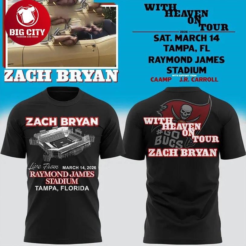 Zach Bryan X Tampa Bay Buccaneers With Heaven On Tour Live From Raymond James Stadium 2026 Two Sided Shirt