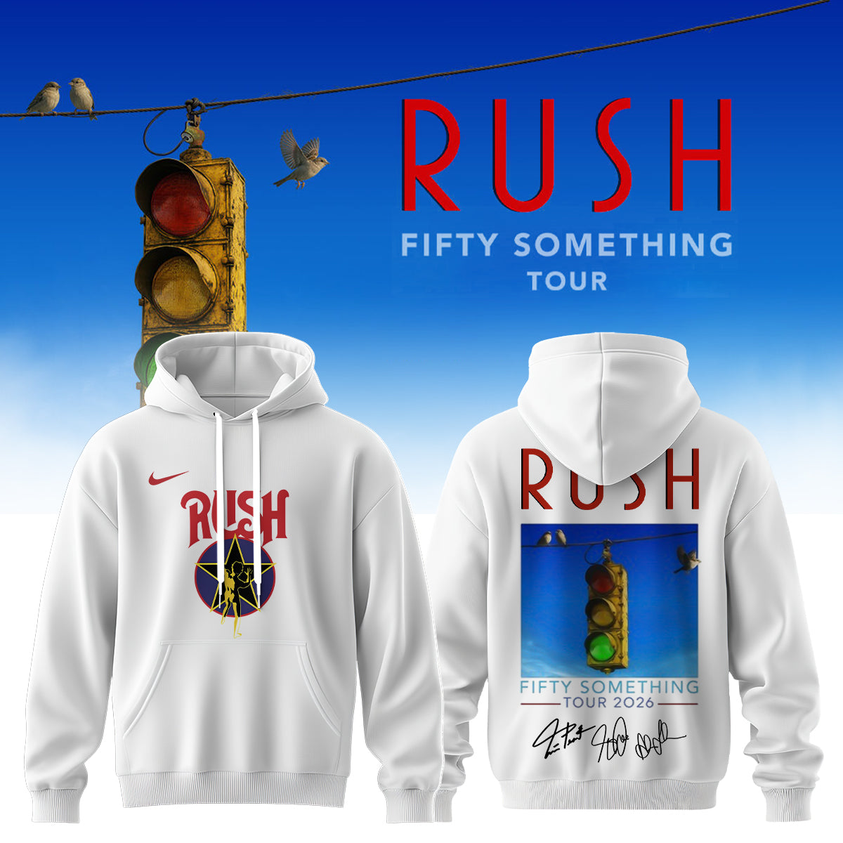 RUSH “Fifty Something Tour” 2026 Signed Hoodie – White