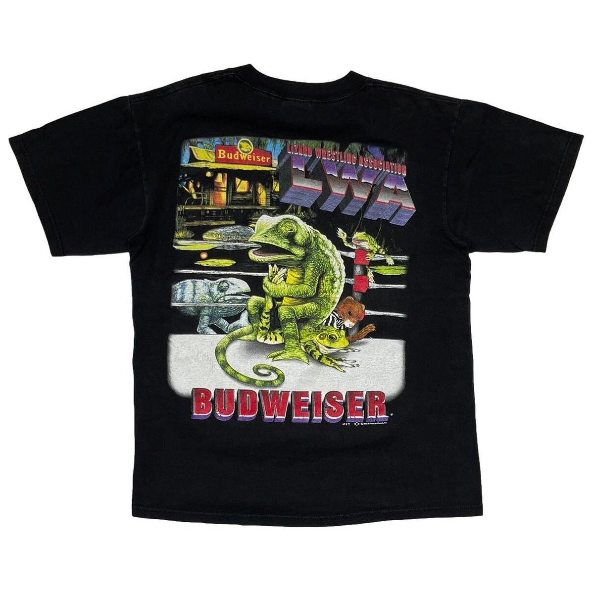 Budweiser CHAMELEON&FROG 1998 LIZARD WRESTLING ASSOCIATION GILDAN MEDIUM 0361