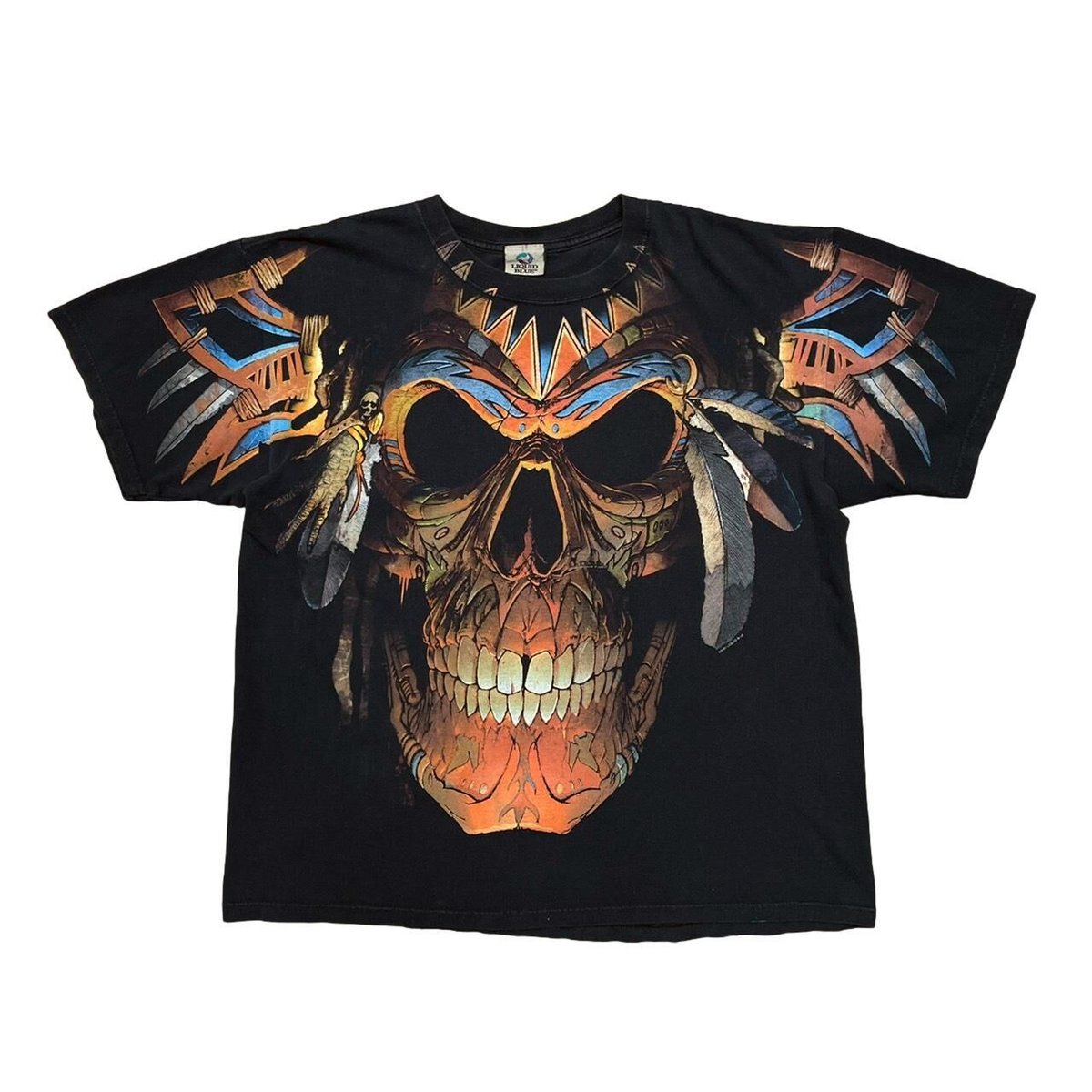 LIQUID BLUE INDIAN SKULL TEE FIT LIKE LARGE 0887