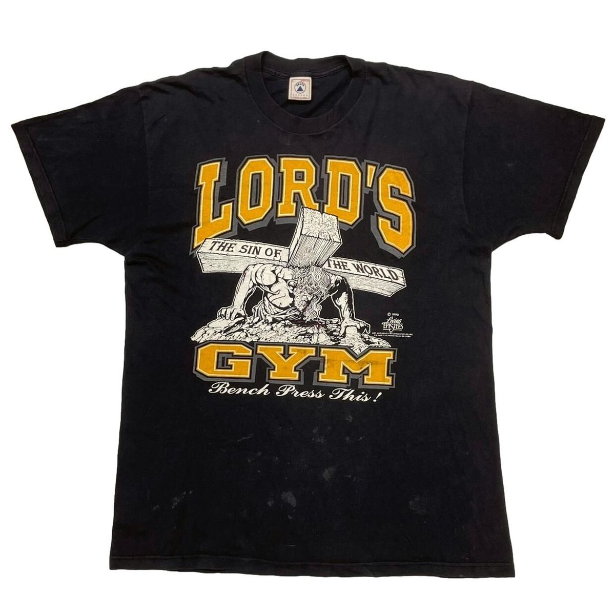 LORD'S GYM BENCH PRESS THE SIN OF THE WORLD HIS PAIN YOUR GAIN LARGE 8483