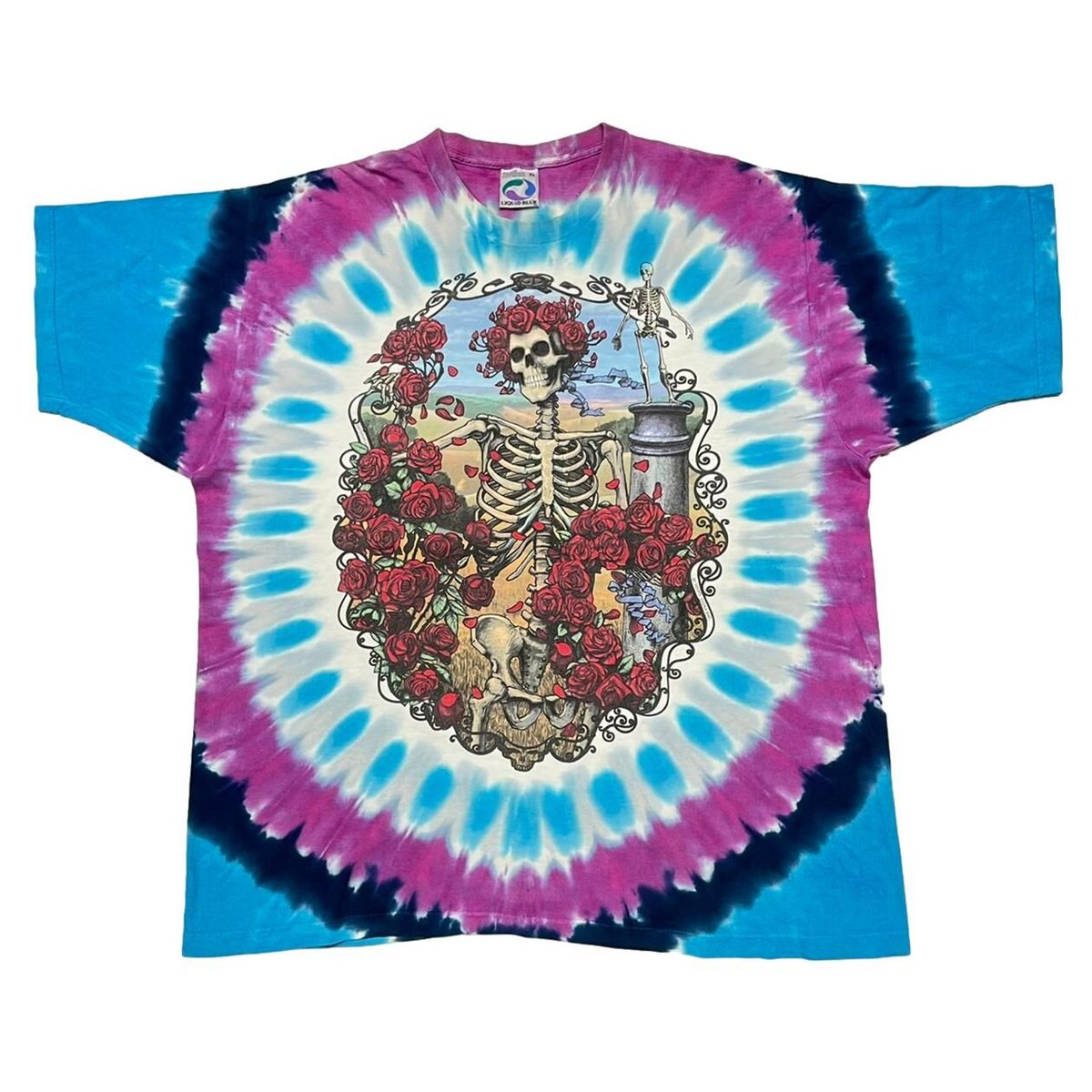 GRATEFUL DEAD 1995 LIQUID BLUE SKULL & ROSES TIE DYE XL 0024