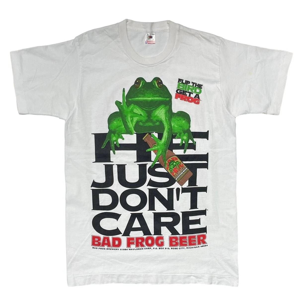 BAD FROG BEER 1994 HE JUST DON'T CARE FRUIT OF THE LOOM MEDIUM 0398