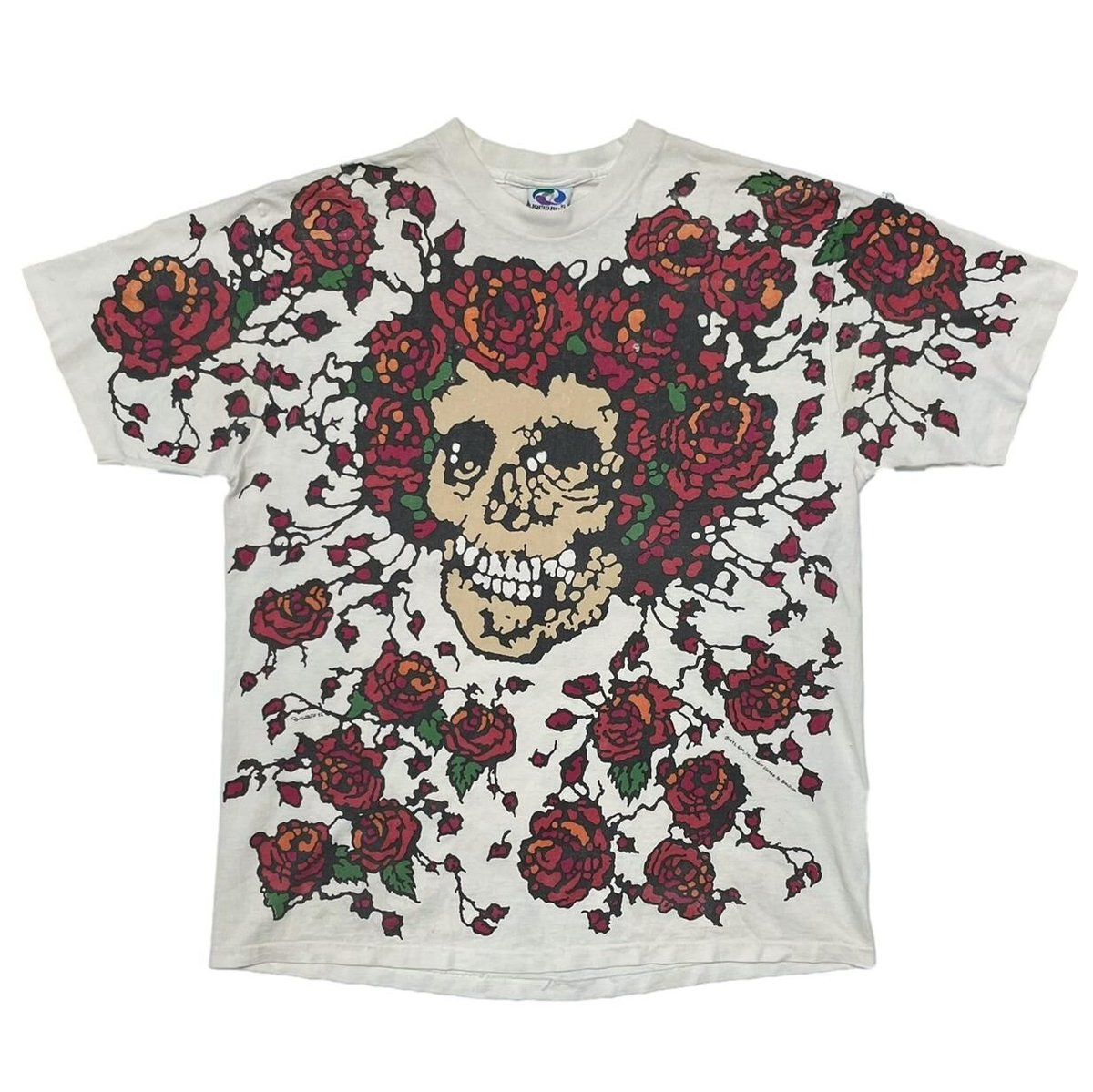 GRATEFUL DEAD 1992 ROSE SKULL OVP WHITE LIQUID BLUE XL 8150