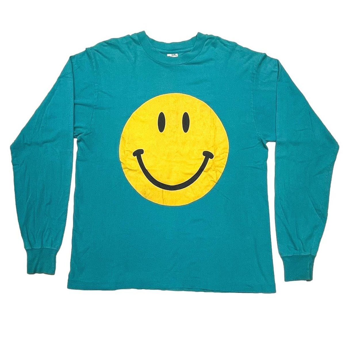 OLD & VINTAGE SMILE LS TEE TURQUOISE BLUE FRUIT OF THE LOOM LARGE 8469