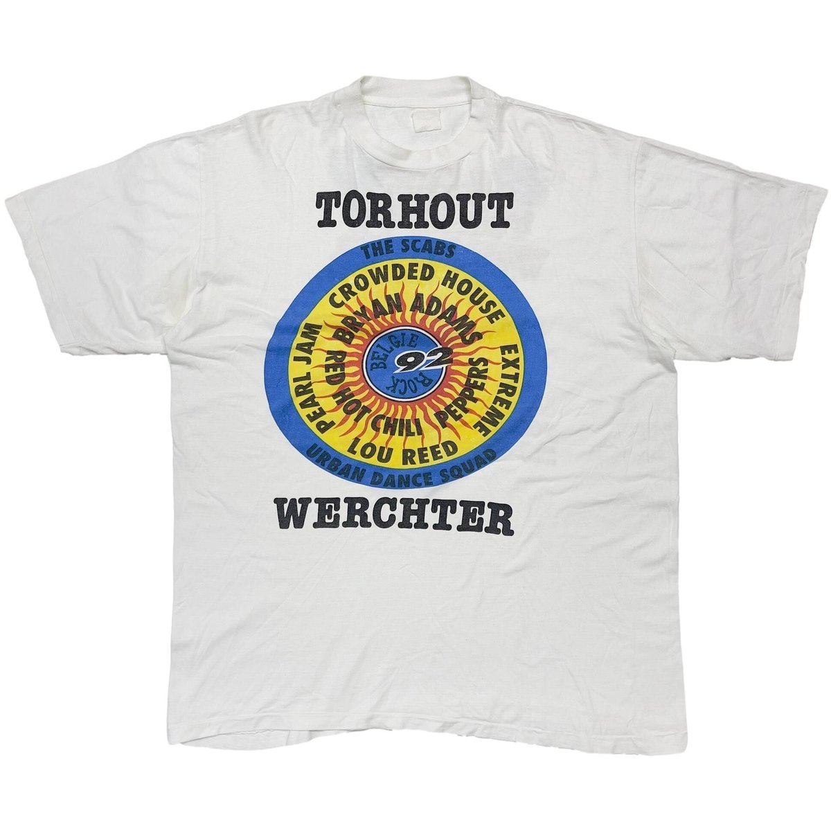 ROCK TORHOUT WERCHTER 1992 guest RED HOT CHILI PEPPERS PEARL JAM WHITE FITS XL 0904