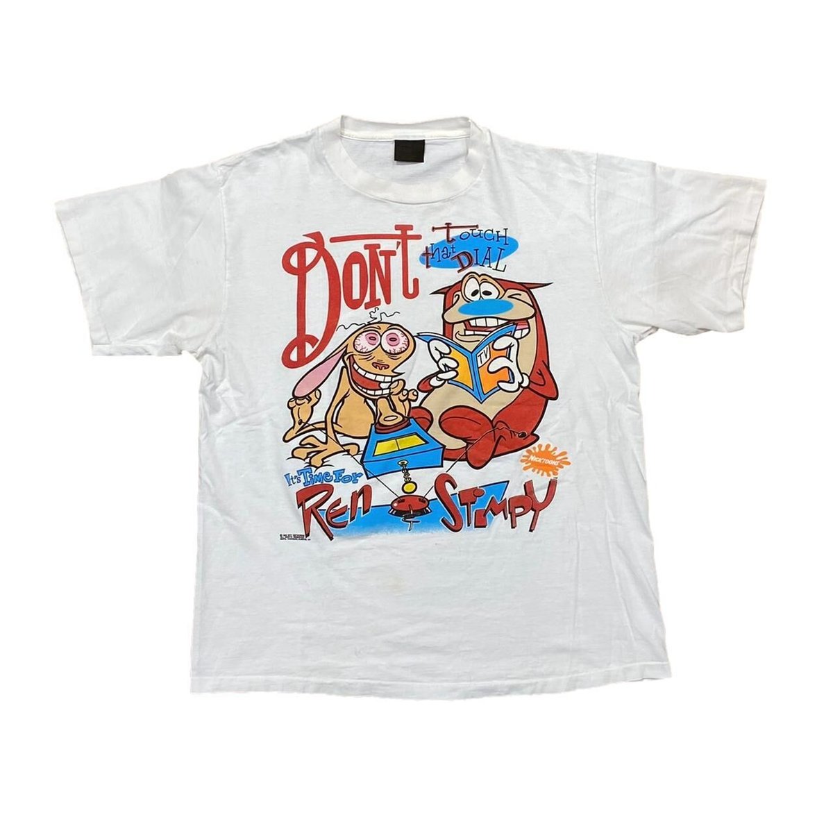 REN&STIMPY DON'T TOUCH THAT DIAL TEE WHITE 1992 CHANGES XL 70KF6851