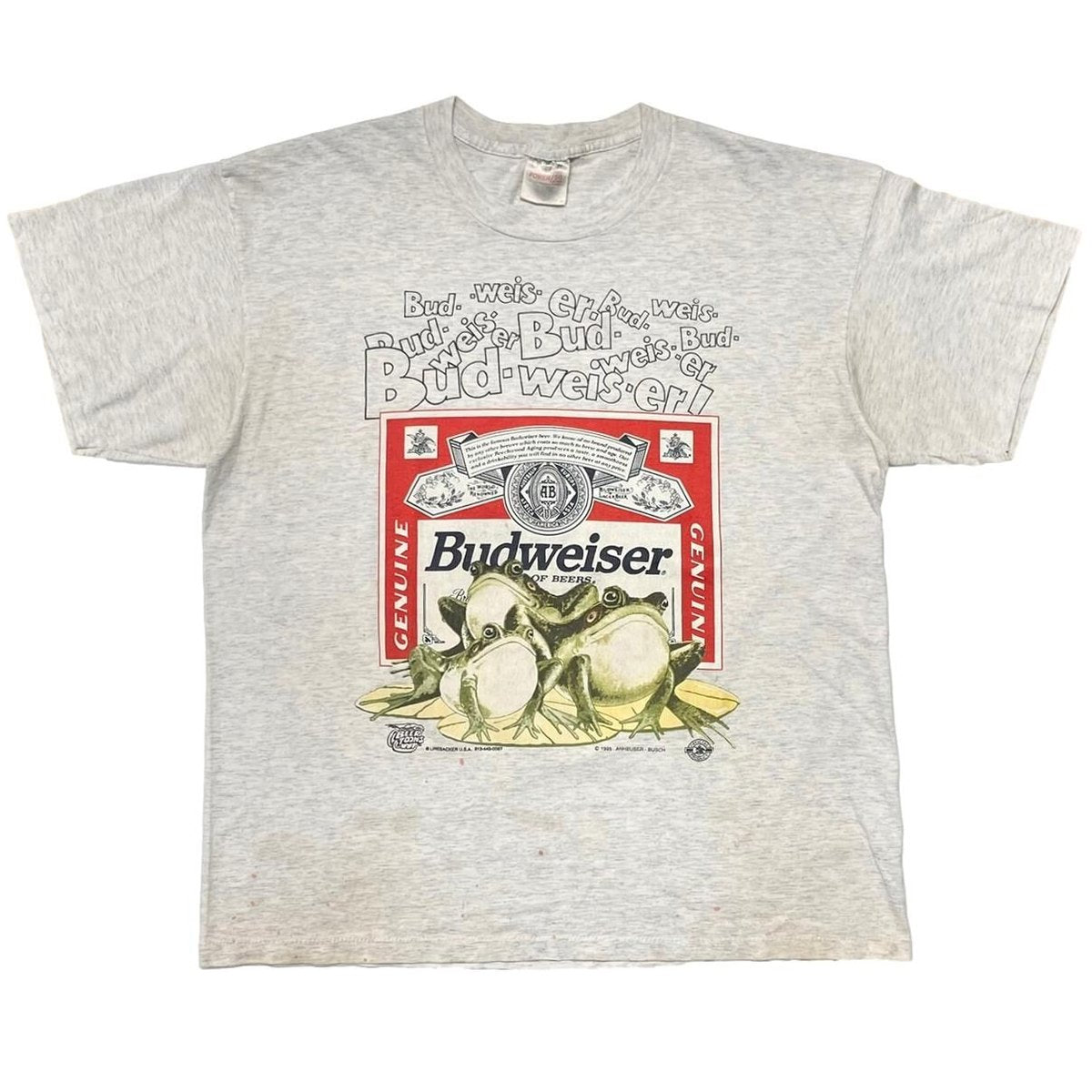 Budweiser 3 FROGS 1995 BEER TOONS ASH GREY ONEITA LARGE 0394