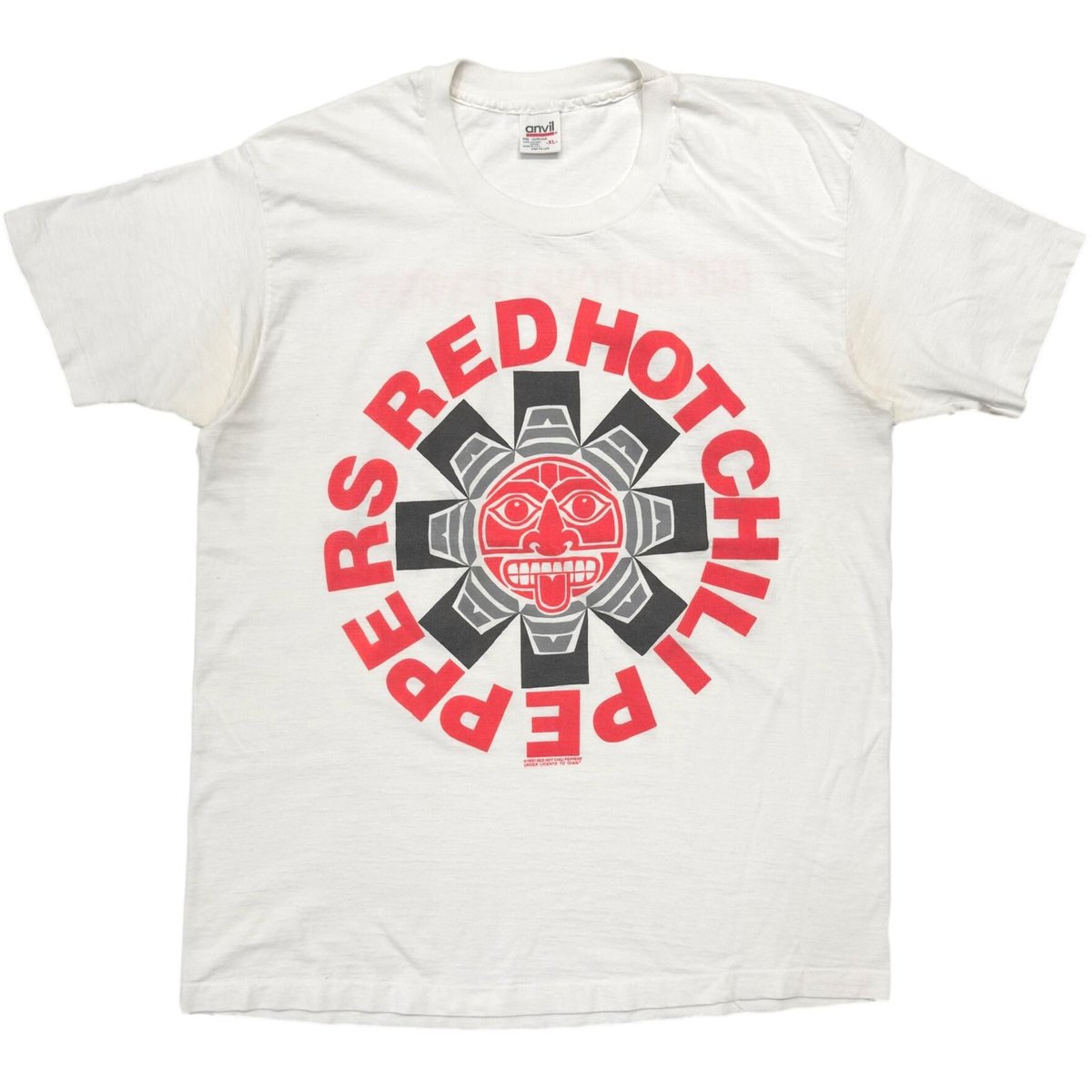 RED HOT CHILI PEPPERS 1991 DOUBLE SIDE Aztec TEE WHITE ANVIL XL 1208
