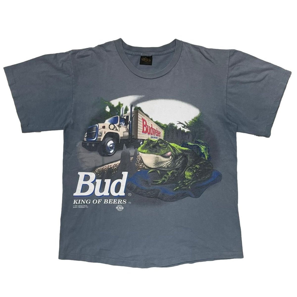 Budweiser JUMP ON A BUD 1995 THIS BUD'S FOR YOU LIGHT BLUE CHANGES XL 0366