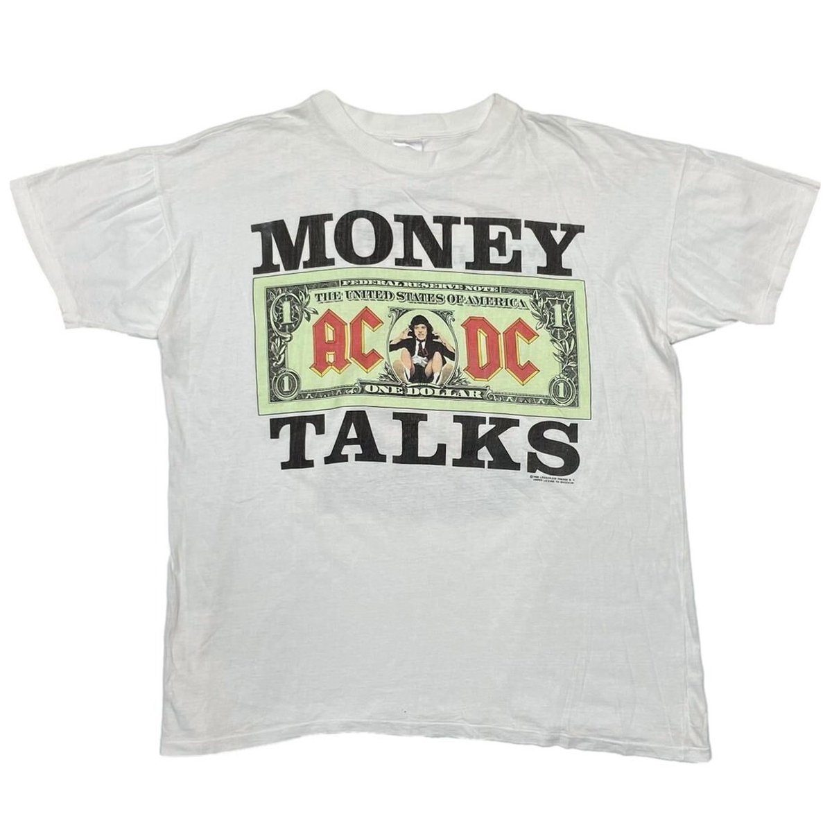 AC/DC 1990 MONEY TALKS WORLD TOUR 1990/91 WHITE FITS XL 8222