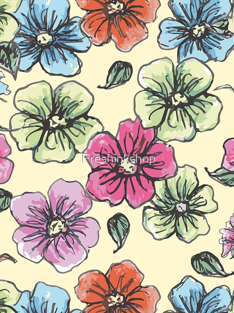 Rustic Flowers on Cream by Freshinkshop