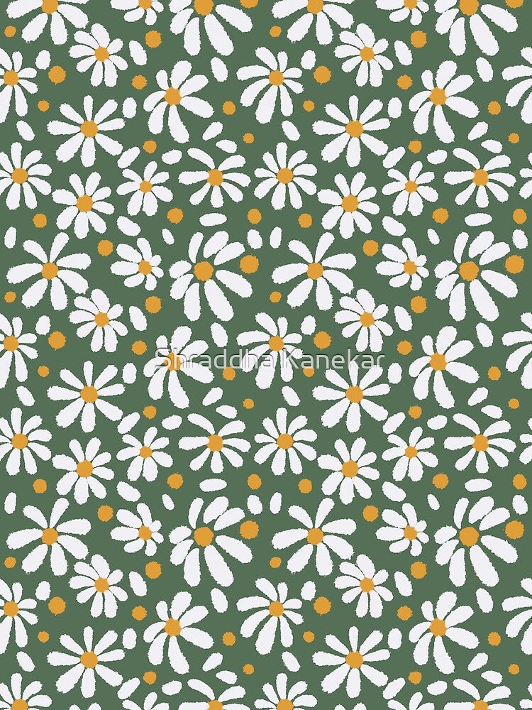 Daisies on green background by kalaauniverse_art_studio