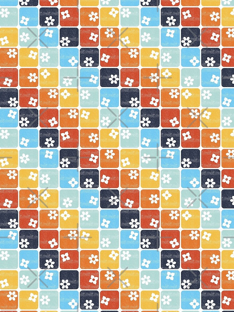 Blue and Orange Retro 70s Flowers Diagonal by WickedRefined - Nicole Demereckis