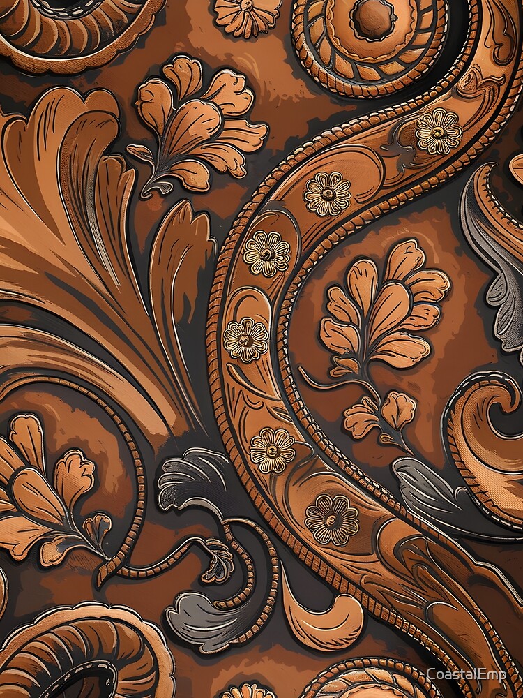 Western Embossed Leather Pattern – Rustic Cowboy Tooled Design by CoastalEmp