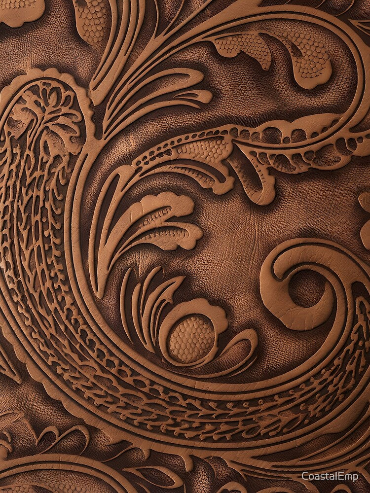Brown Tooled Leather Pattern | Western Embossed Texture | Rustic Cowboy Cowgirl Country Western Aesthetic Design by CoastalEmp