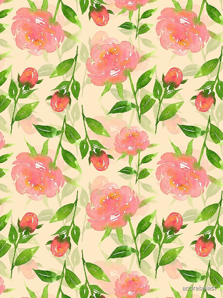 Watercolor Peonies Pattern #4 (Peach Background) by andrebalest.art