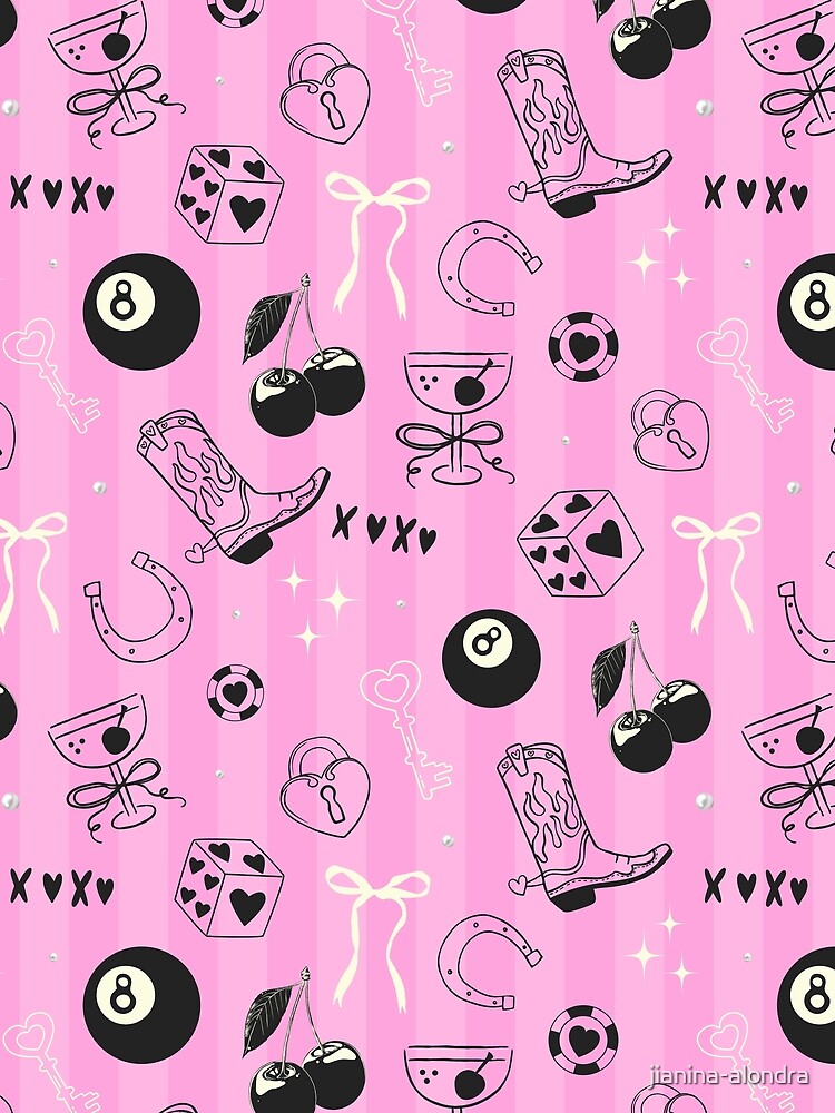 Pink Western Cowgirl Icons Seamless Pattern by jianina-alondra