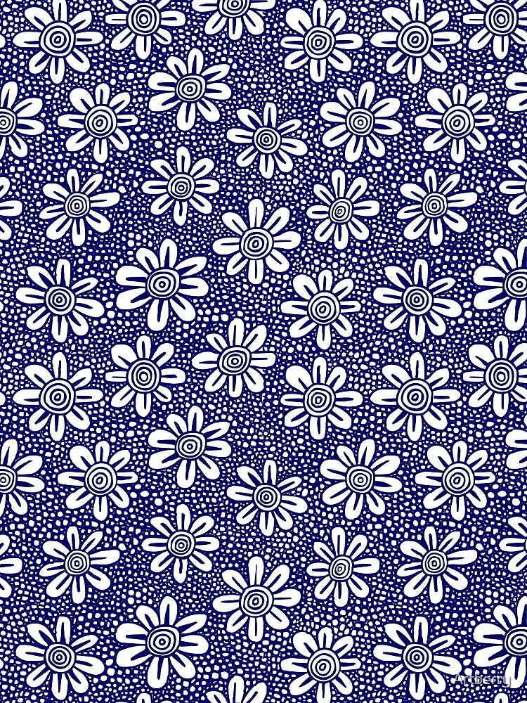 Hand Drawn Flower Pattern 140617 - Dark Blue by Artberry