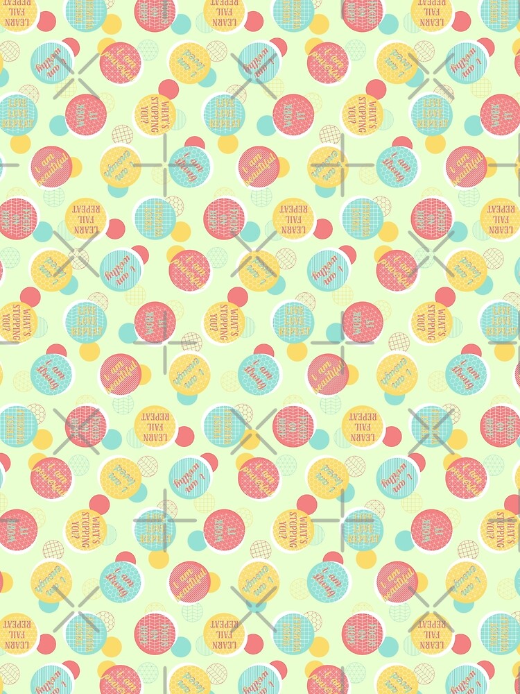 Modern Geometric - Positive Vibes Affirmation Pattern - Mint Blue Pink Yellow by WickedRefined - Nicole Demereckis