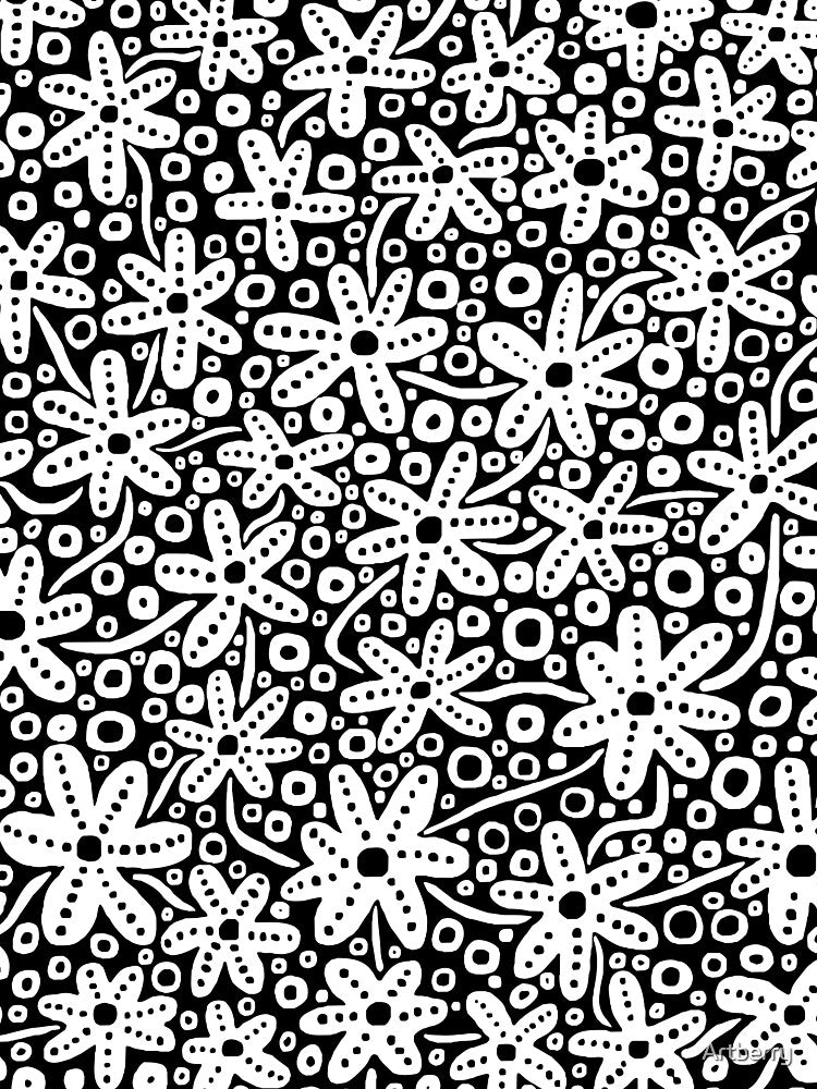 Stylised Floral Design - White and Black by Artberry