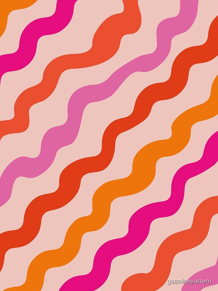 Retro 70s pink and orange groovy abstract waves pattern by Yasminepatterns
