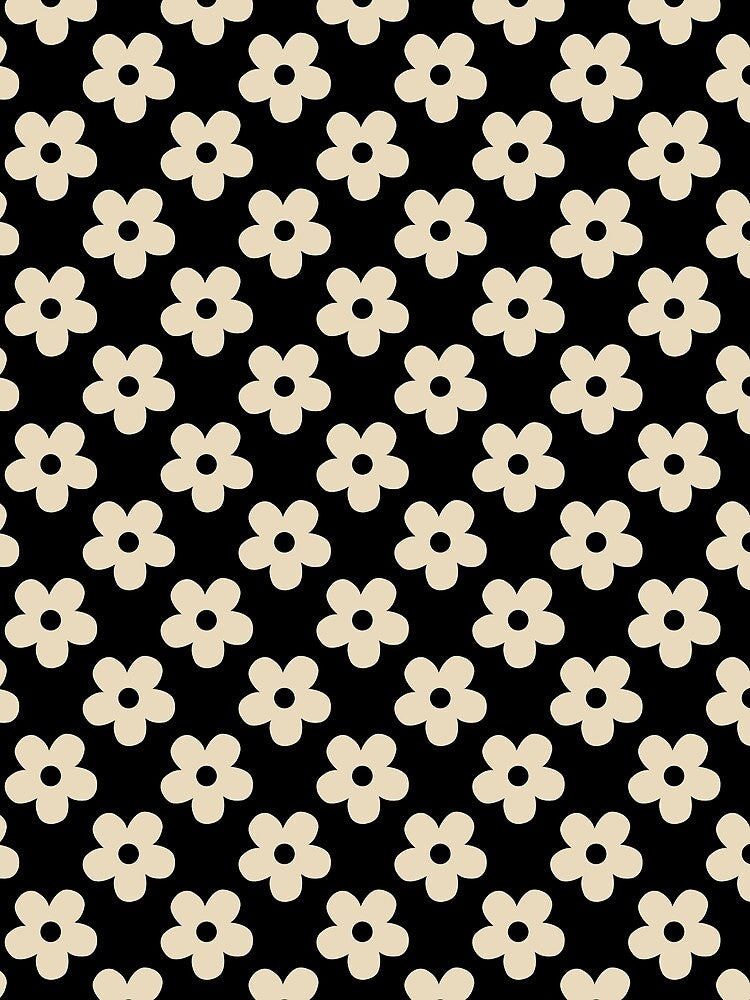 Modern Black Cream Flower Gift for Mom Wife or Girls | Preppy Daisy Seamless Pattern Gift For Teacher or Students Vintage Floral by VivaFy