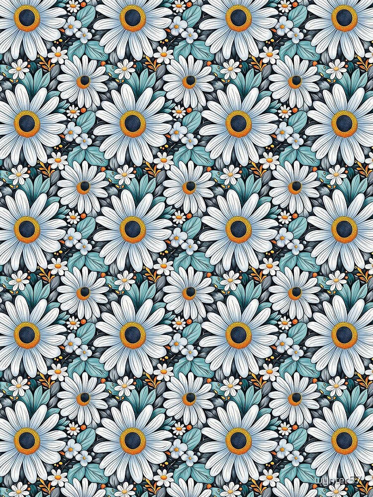 Aqua and White Daisies - Floral Pattern - Hand Drawn by wynter57