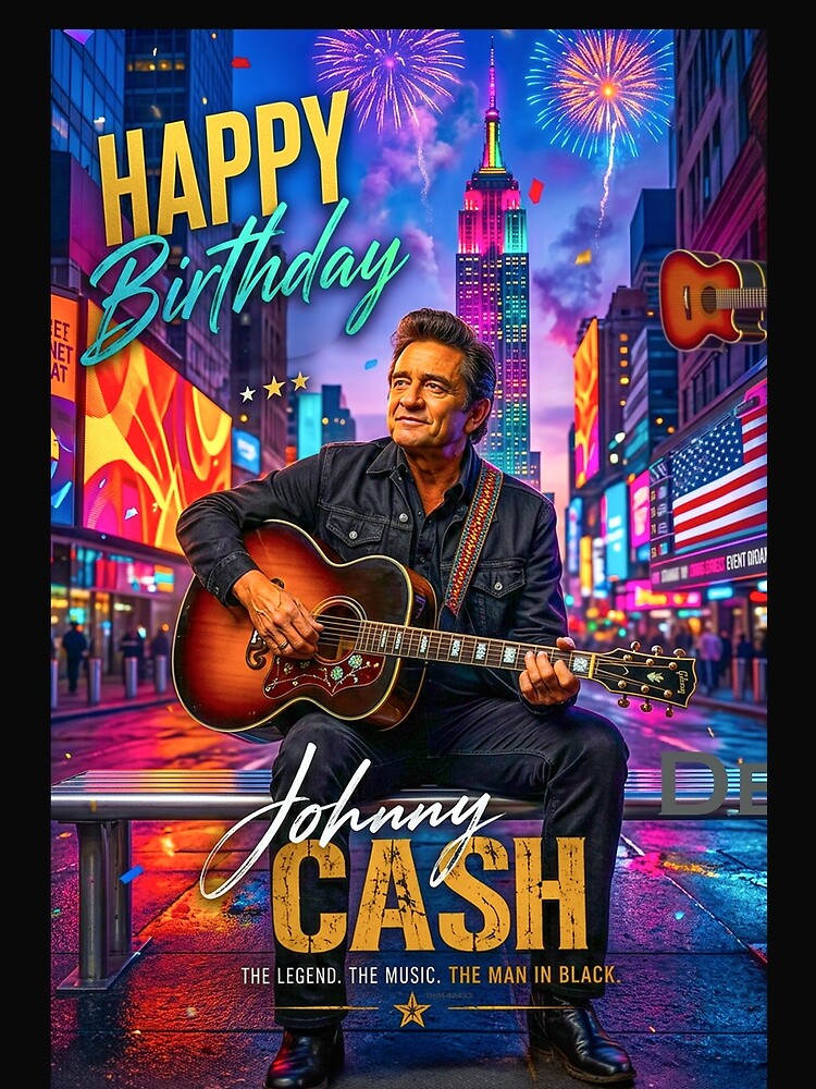 Johnny Cash - Happy Birthday - The Man in Black - Country Music Legend by DBM Photo Art 1
