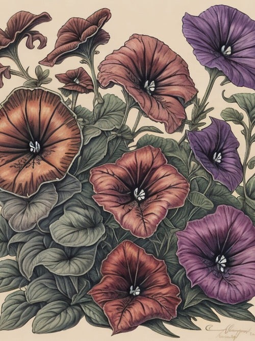 "Hand Drawn" Petunias by Sun-Soles