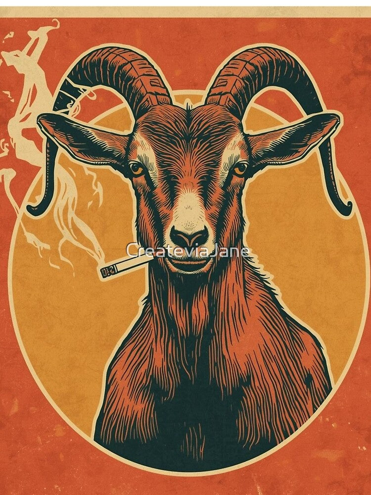 Smoking Goat Classic – 1970s Retro Poster Style Goat Illustration by CreateviaJane