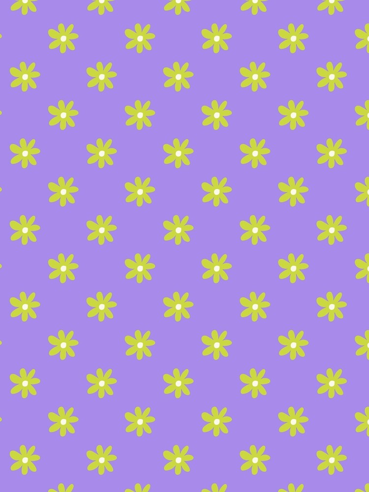 Retro Lime Daisy Pattern | Purple and Chartreuse Floral Print | Groovy Purple and Green Wildflowers Design | Funky Chartreuse Floral Seamless Pattern | Retro Purple and Green Floral by VivaFy