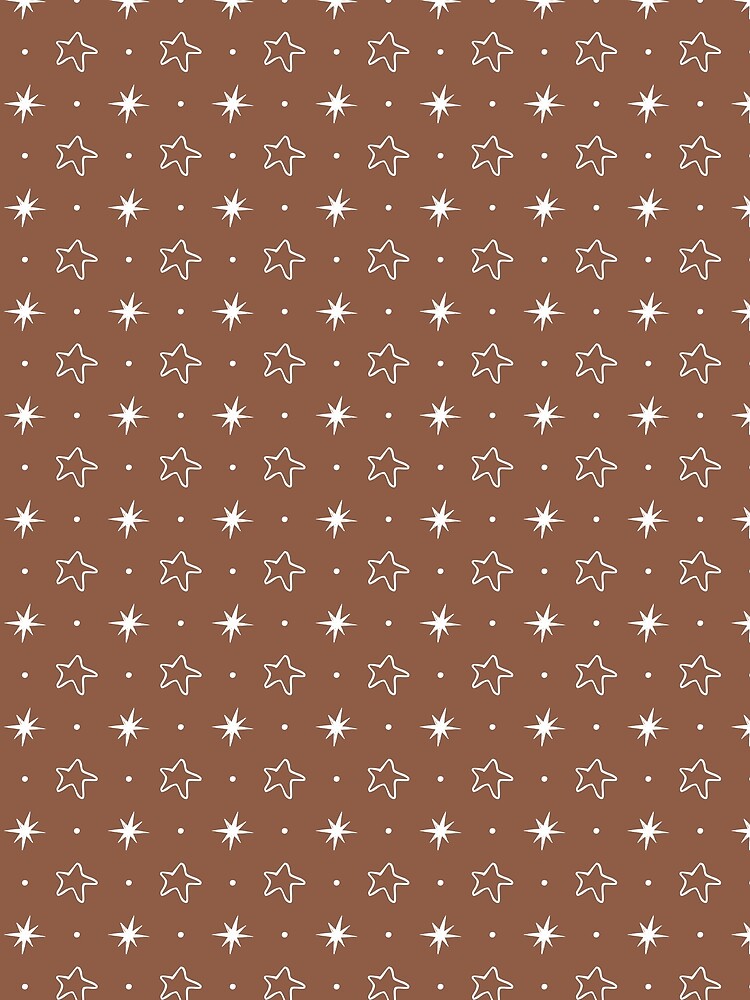 Boho Brown Star Pattern | Earthy Minimalist Celestial Stars | Hand Drawn White Stars on Brown | Warm Neutral Starry Night Doodle | Cute Chocolate Brown Star | Mocha and White Star Pattern by VivaFy