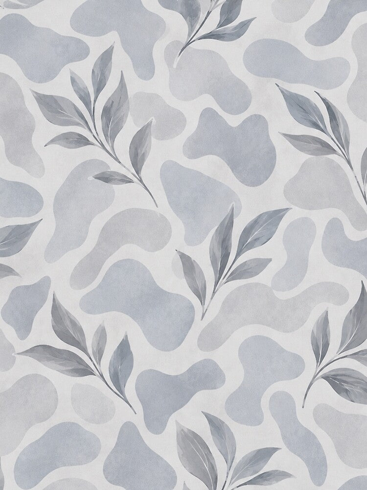 Blue Grey Botanical Abstract – Soft Cloud & Leaf Pattern by HO•Designs