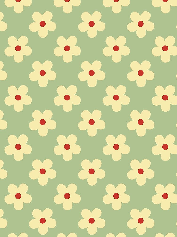 Sage Green Retro Floral Pattern | Vintage Green and Cream Flowers | Cottagecore Botanical Pattern | Preppy Matcha and Banana Cream Daisies | Soft Sage and Cream Daisy Floral Pattern by VivaFy