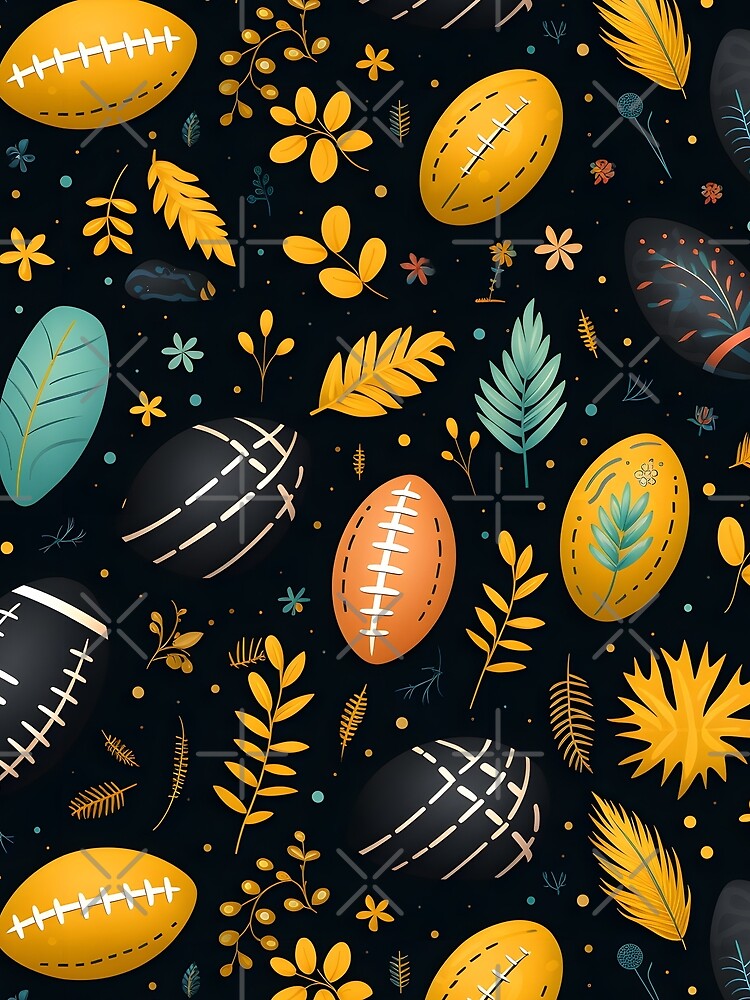 “Falling Footballs”—Christmas In September, celebrating the football kickoff season which coincides with the Autumn Harvest. Autumn design, fall fashion, floral pattern. by ignasirus
