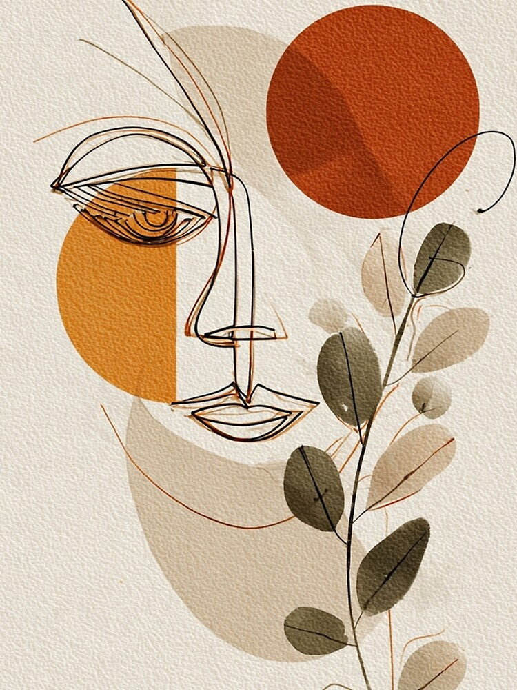 Visage One Line Art Abstrait Minimaliste Boho - Silhouette Aesthetic by DkSpirit
