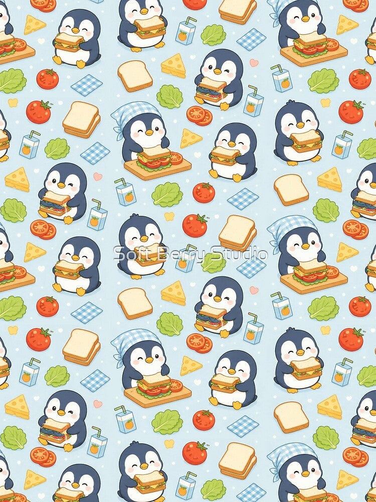 Penguin Sandwich Lunch Pattern by Soft Berry Studio