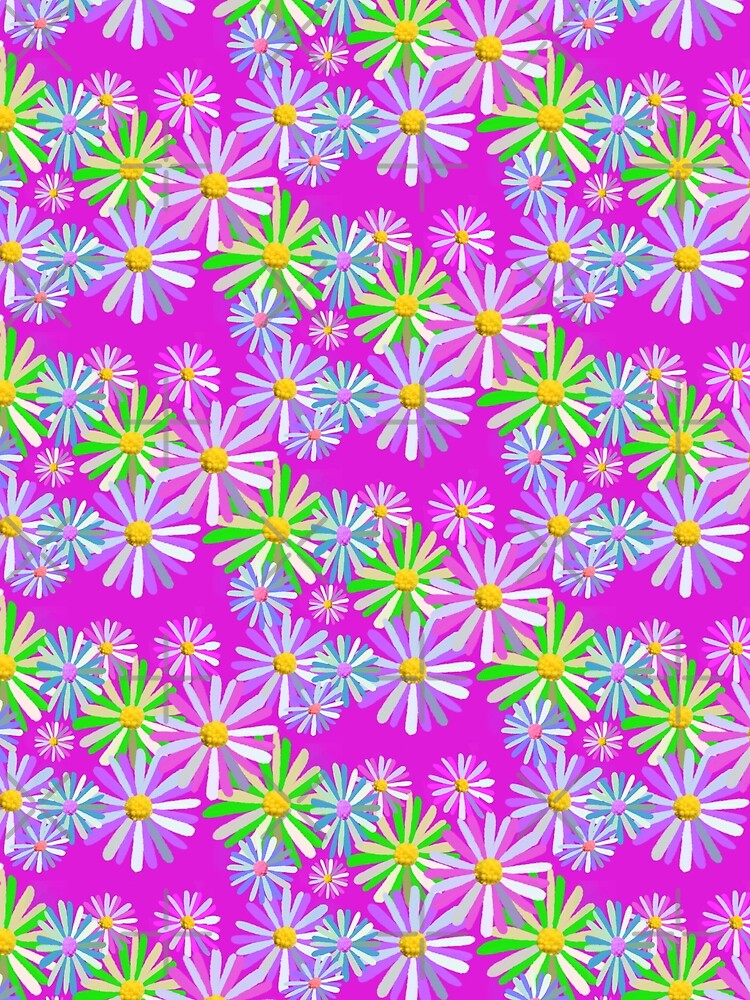 Happy Little Flowers - Hand drawn green, Glue, Purple, and Yellow Flowers by Victoria Rose