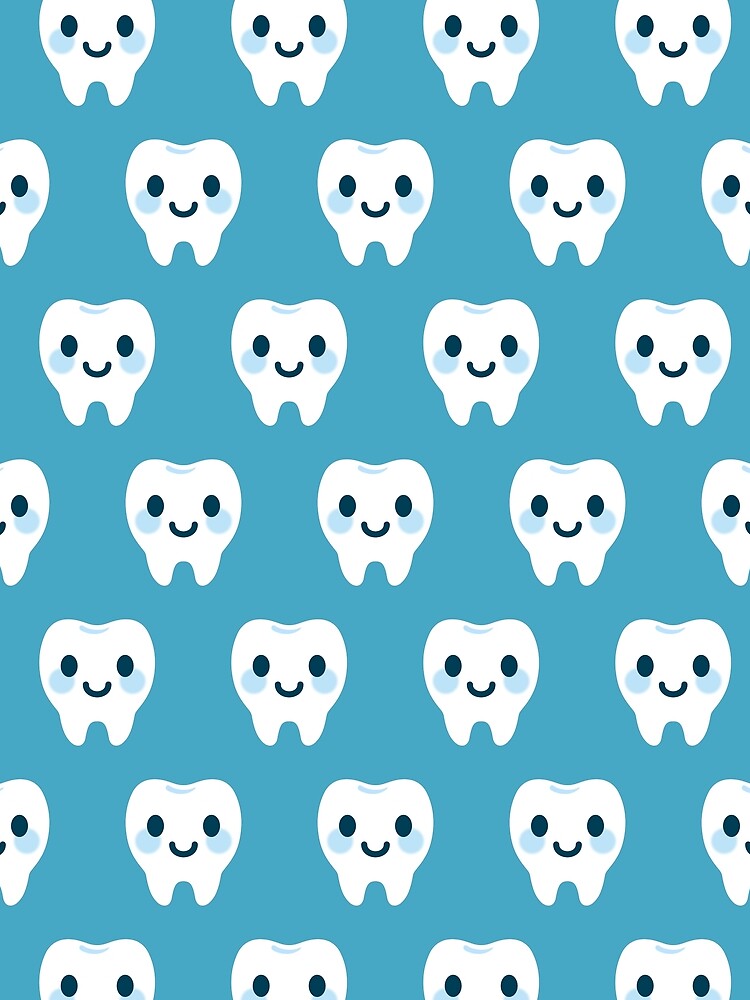 Cute Happy Tooth with Light Blue Pattern – Clean & Cute Design by OEKAKIYASAN