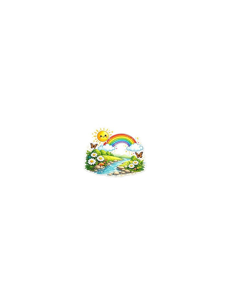 Beautiful Nature Landscape PNG | Rainbow, River & Flowers Sticker | Cute Nature Illustration by Ishratparween11